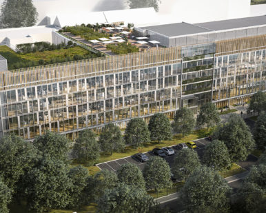 Vue des bureaux en bois à Clichy, Impasse Passoir, projet d'architecte 2022